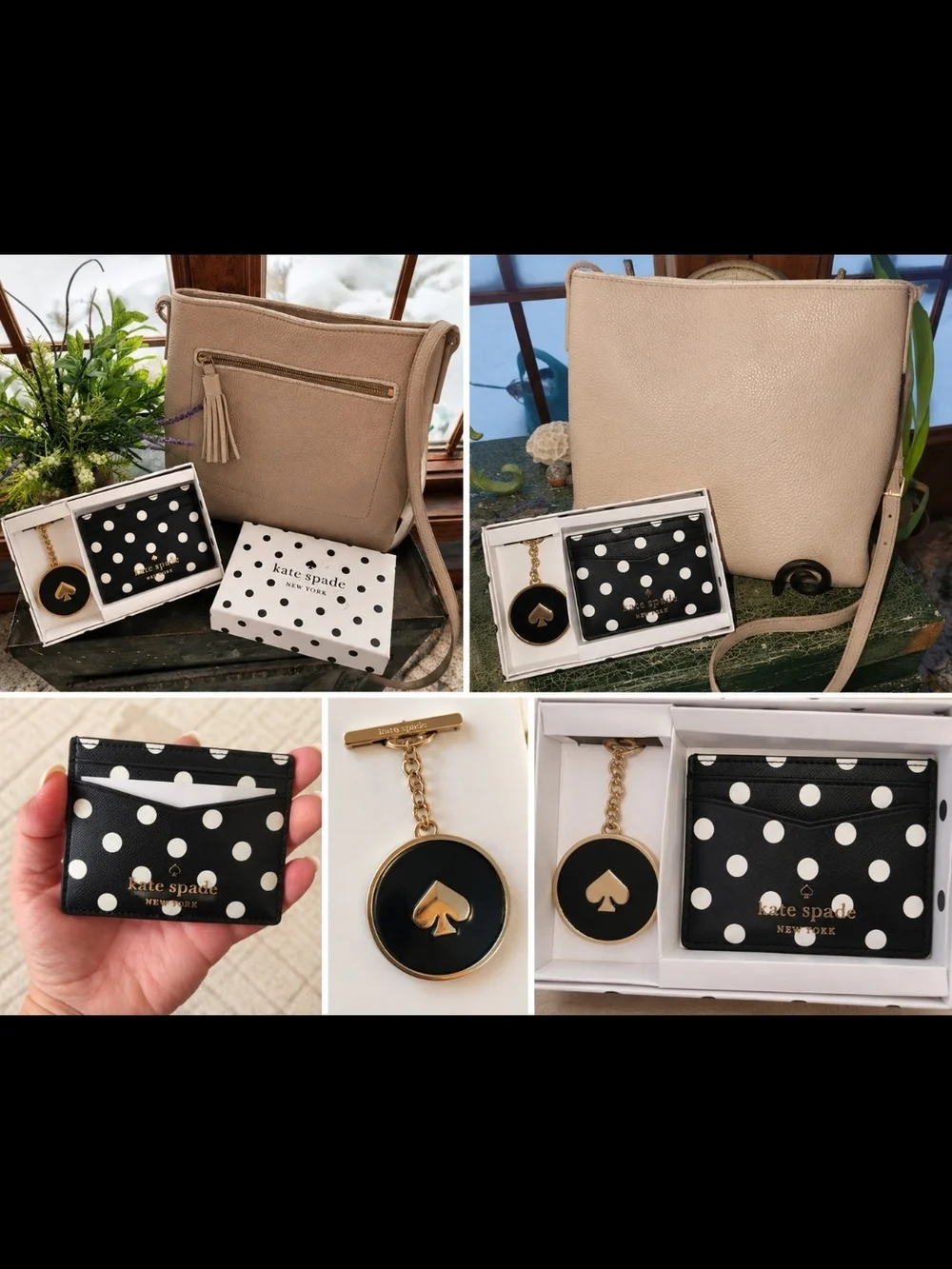 Kate Spade Polka Dot Card Holder & Keychain with Kate Spade Beige Crossbody Bag